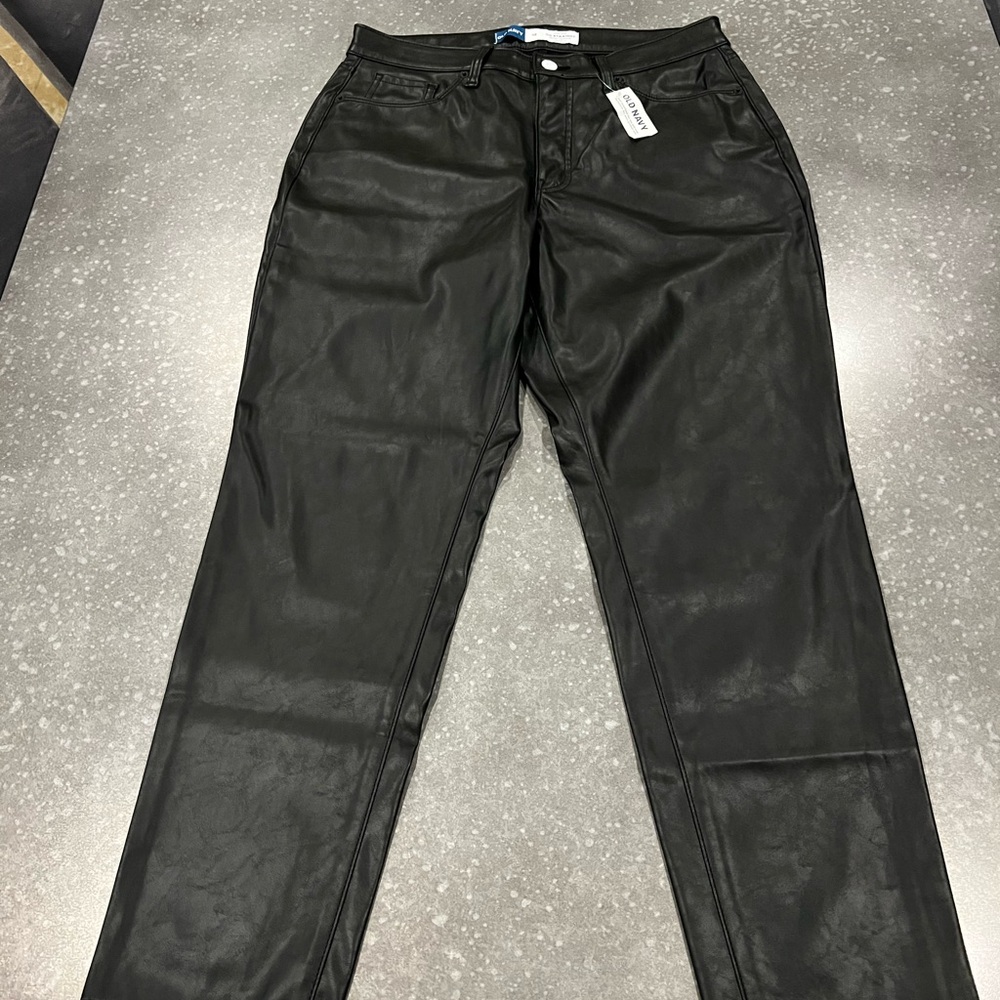 Old Navy Black Faux Leather Straight-Leg Pants